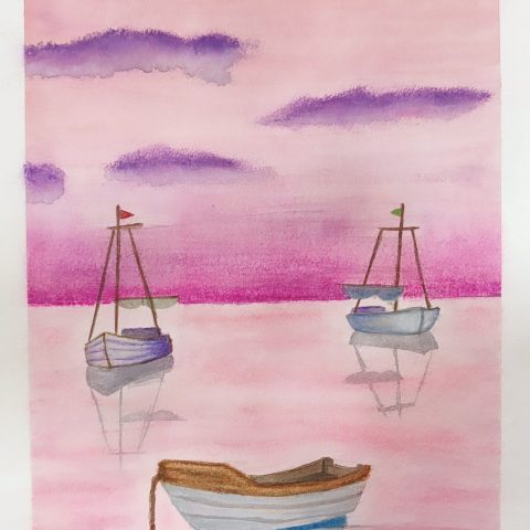 Atardecer rosado en el mar